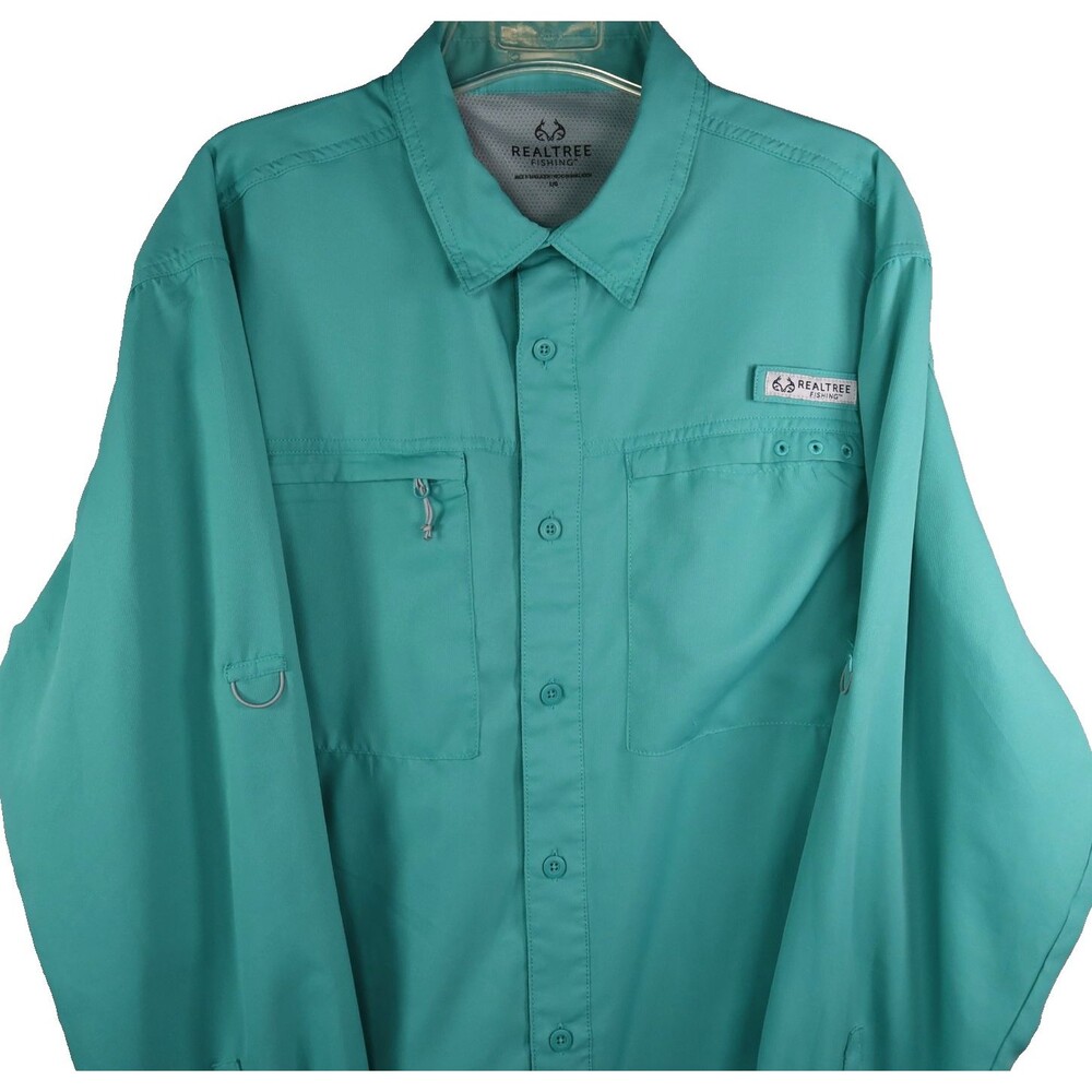 RealTree Fishing Shirt Men's Large Green Long Sleeve Performance Vented Outdoors